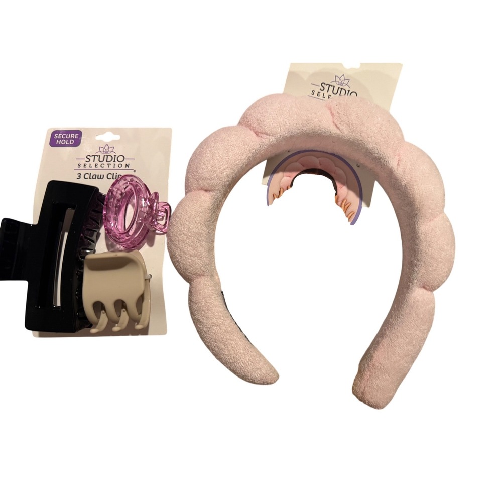 Studio Selection Pink Bubble Headband and 3 Piece Claw Clip Set New